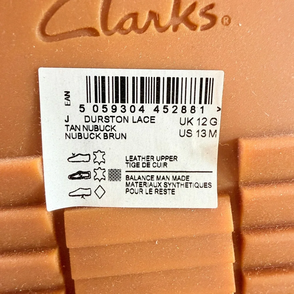 Clarks‎ Durston Lace Tan Nubuck Men's Shoes Size 13 M New with Box